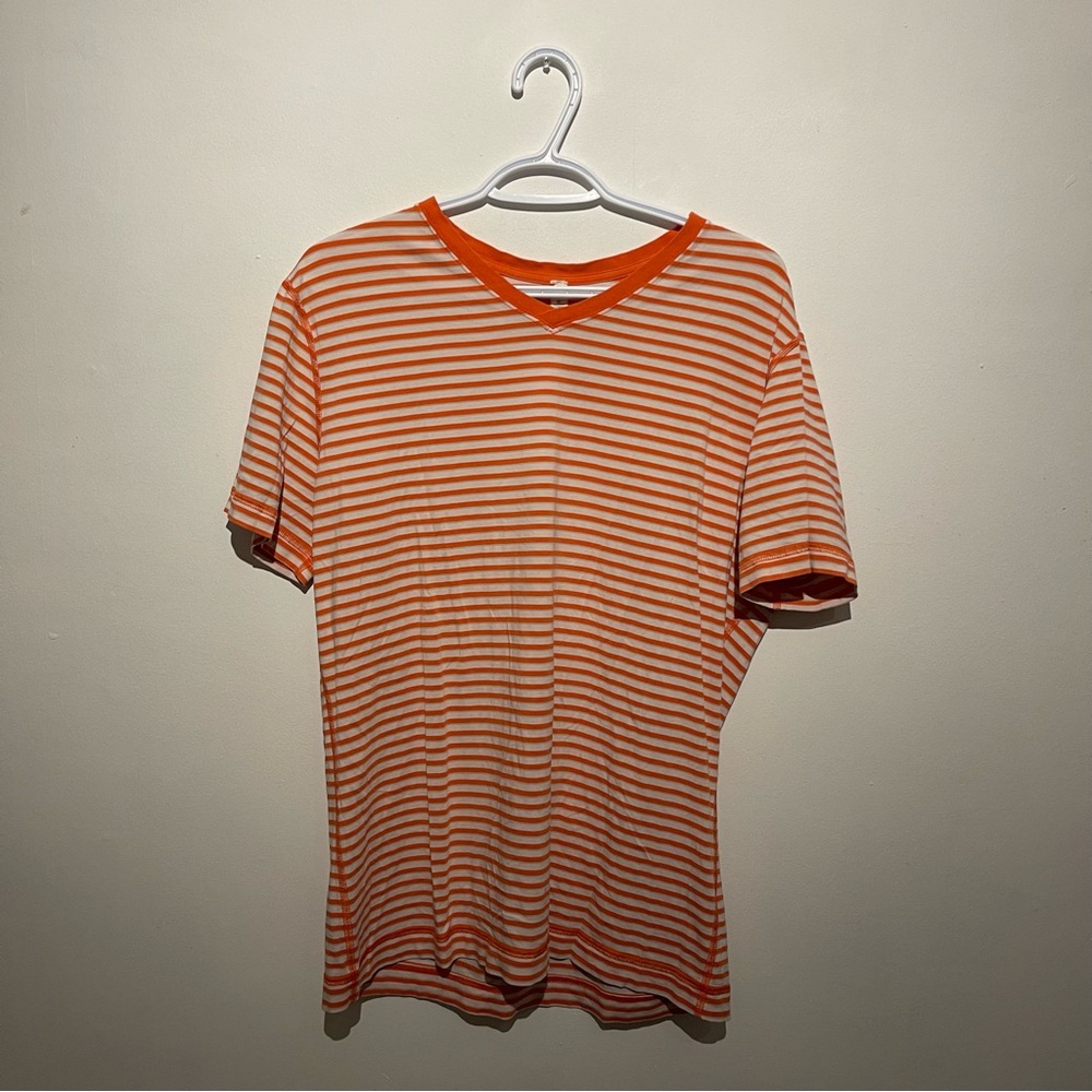 lululemon athletica Orange Striped Short Sleeve Tee
